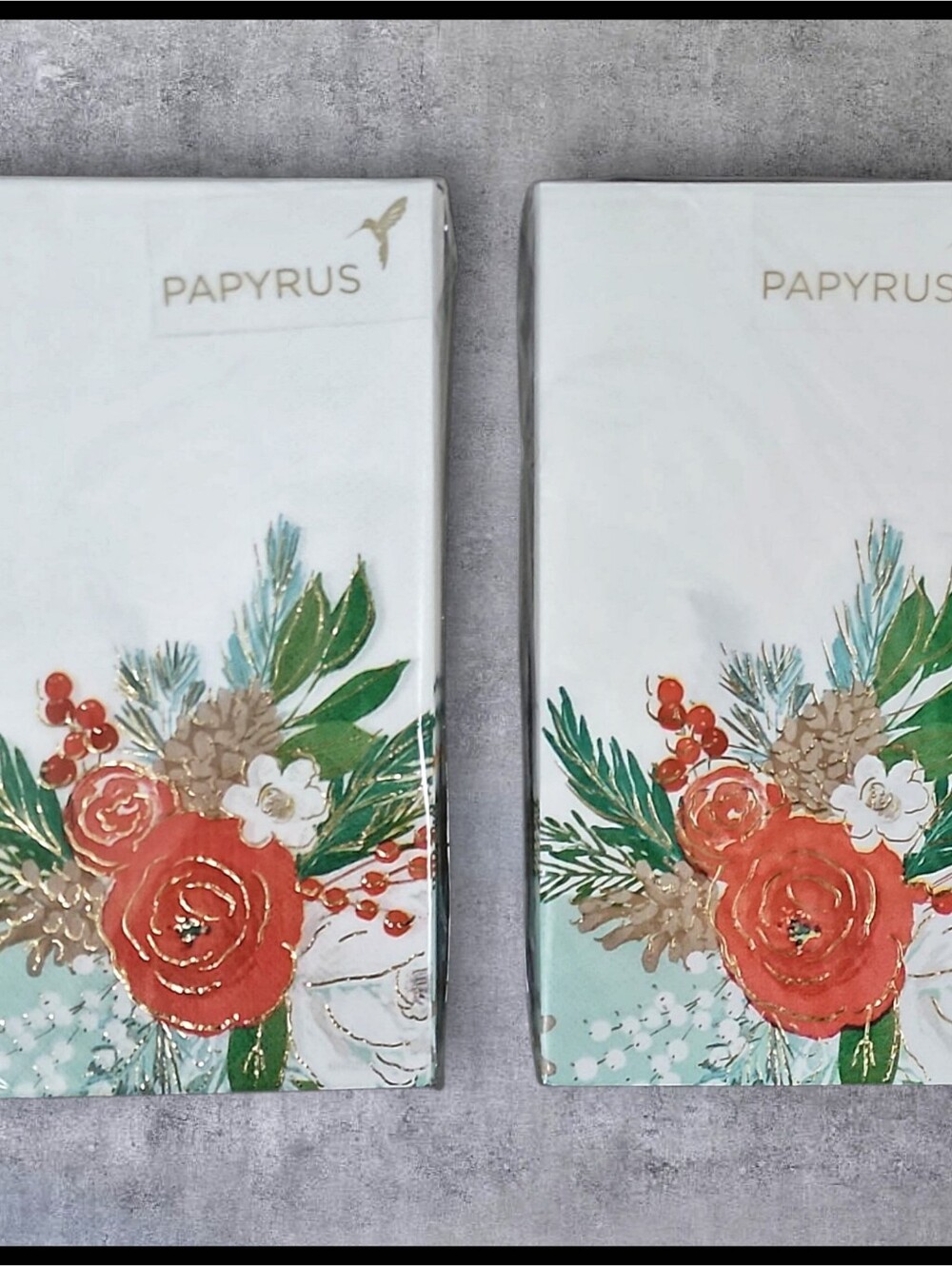 NEW Papyrus Holiday Dinner Napkins Guest Bath Towels Pinecone Holly Floral 48 ct